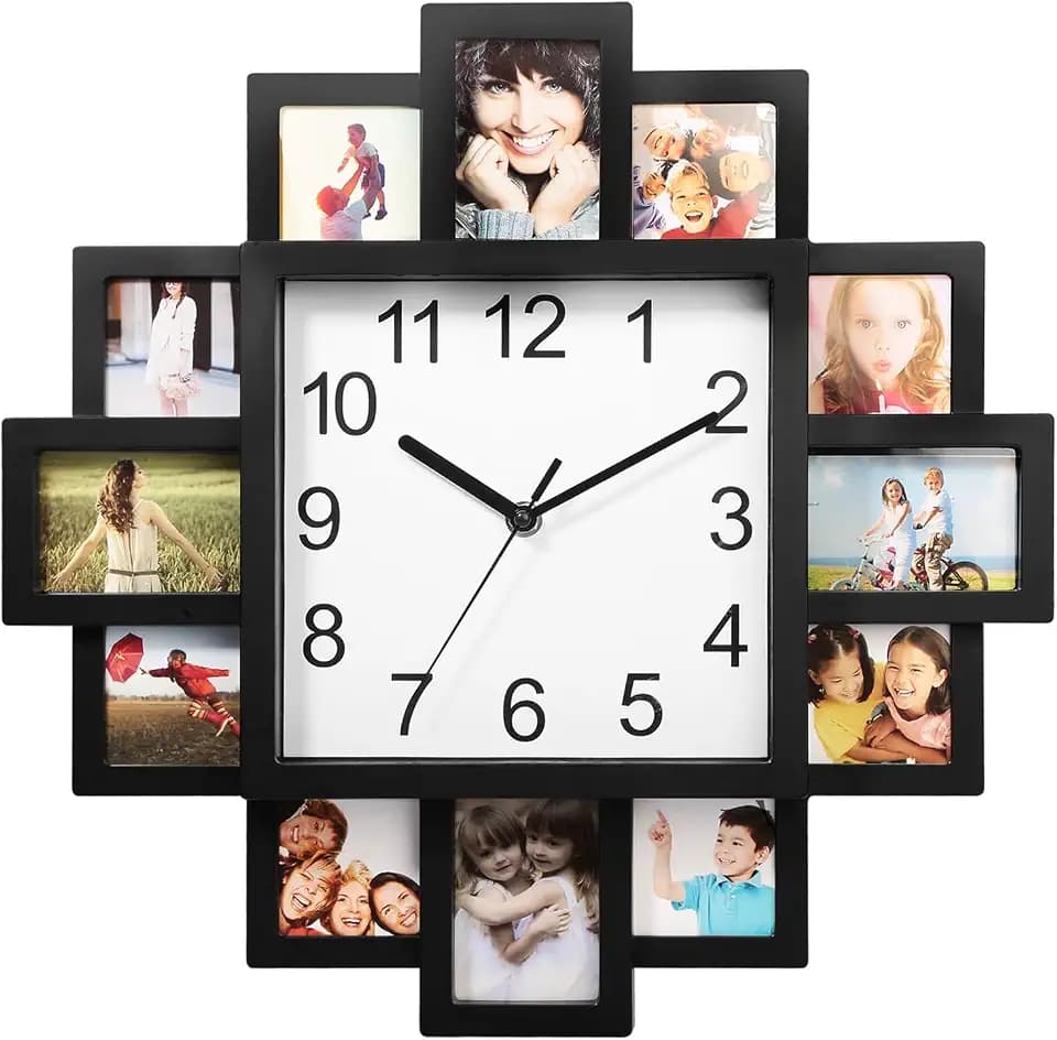 KOCASO Photo Frame Clock Picture Collage 12-Picture Display DIY Wall Clock