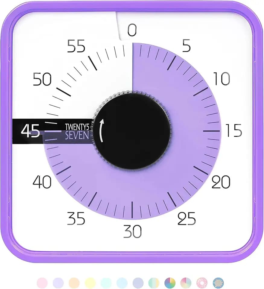 TWENTY5 SEVEN Countdown Timer 7.5 inch; 60 Minute 1 Hour Visual Timer – Classroom Teaching Tool Office Meeting, Mechanical Countdown Clock for Kids Exam Time Management Magnetic, Purple
