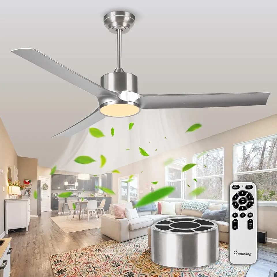 52 Inch Modern Silver Ceiling Fan with Filters Lights Remote Control