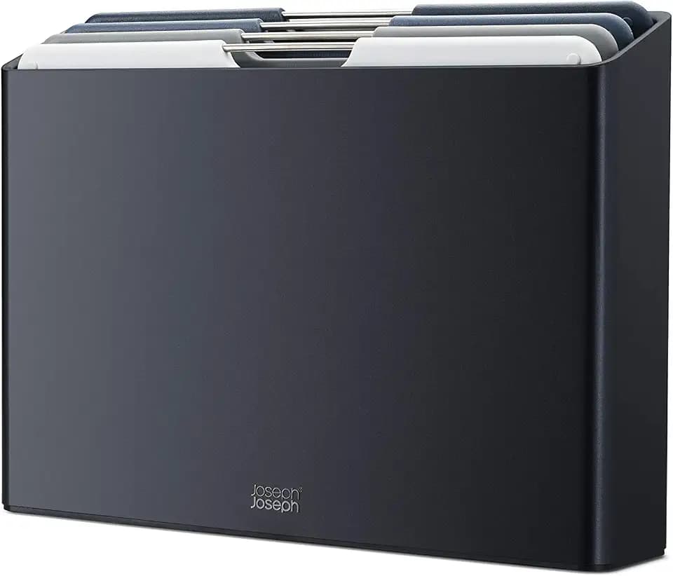 Joseph Joseph Folio 4-Piece Colour coded Cutting Board Set, Slimline case for organized Kitchen storage, Graphite
