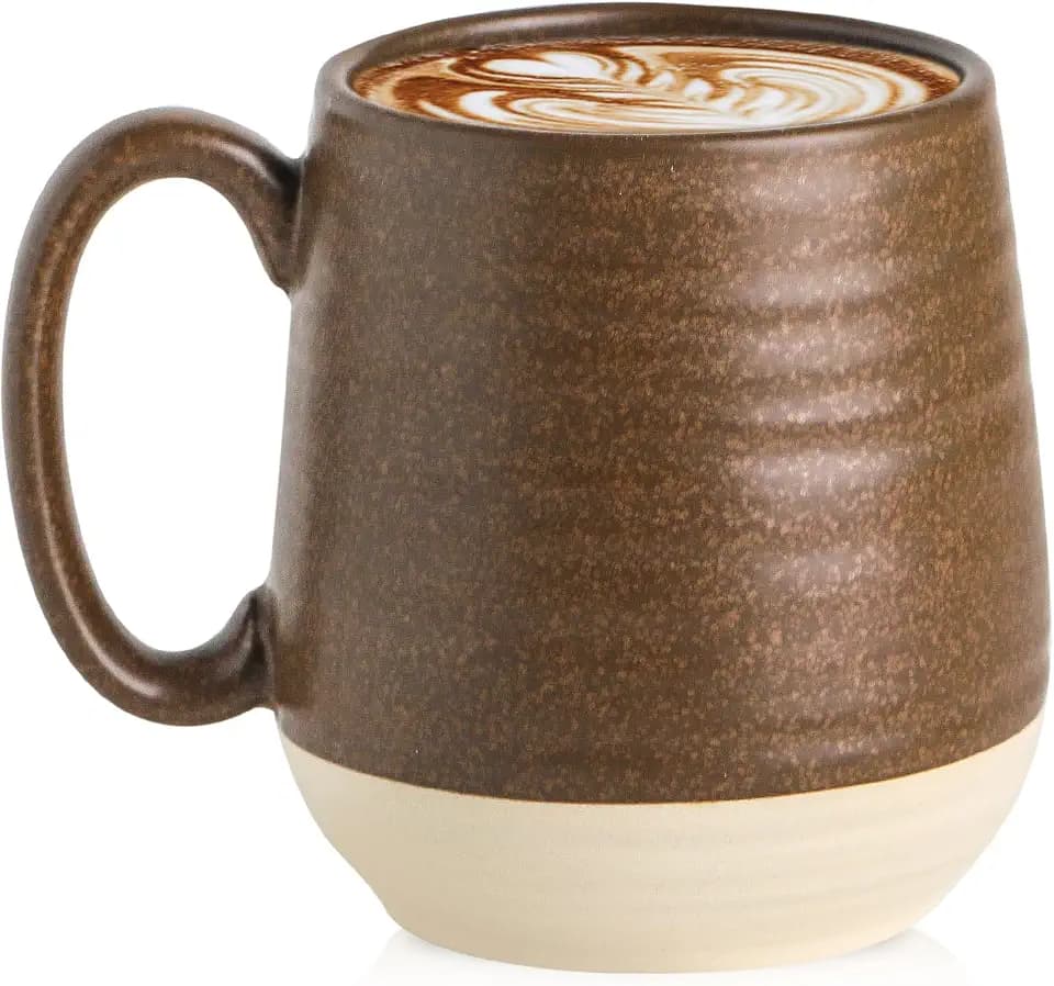 HASENSE Large Ceramic Coffee Mug, 20 Oz Beige Stoneware Cup with Comfortable Handle, Farmhouse Mug for Coffee, Tea & Cocoa, Dishwasher & Microwave Safe, Brown