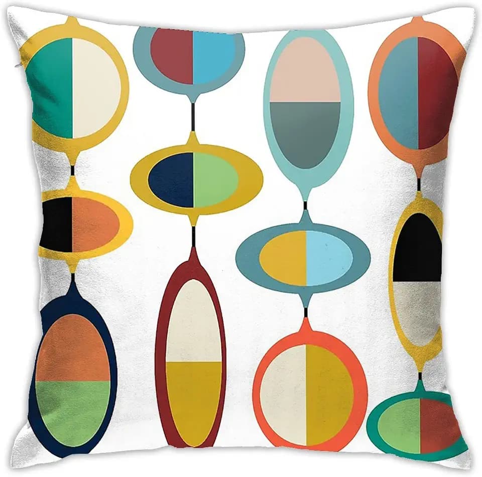 Mid Century Modern Square Pillow Case Throw Pillow Covers Decorative Pillowcase Cushion Cover with Car Couch Sofa Chair Bed Living Room 18x18 Inch