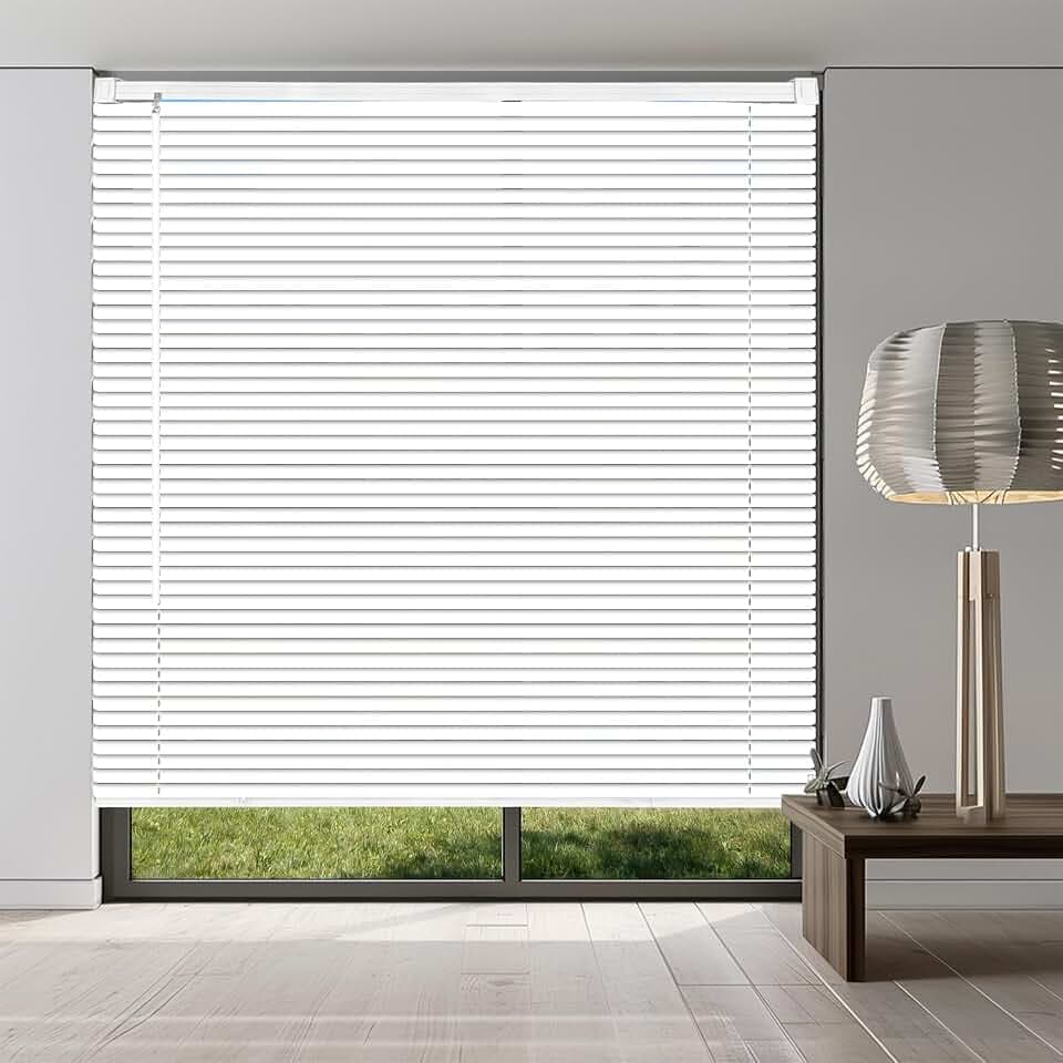 1" Cordless Mini Blinds 25" W x 36" H, White Vinyl Blinds, Horizontal Light Filtering, Window Blinds for Indoor Windows, Office, Kitchen, Bathroom and Living Room.