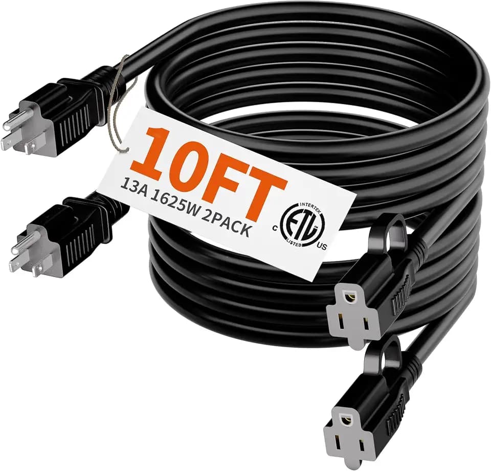 HUANCHAIN Indoor Black Extension Cord 10 FT 2Pack Waterproof 16/3 Gauge