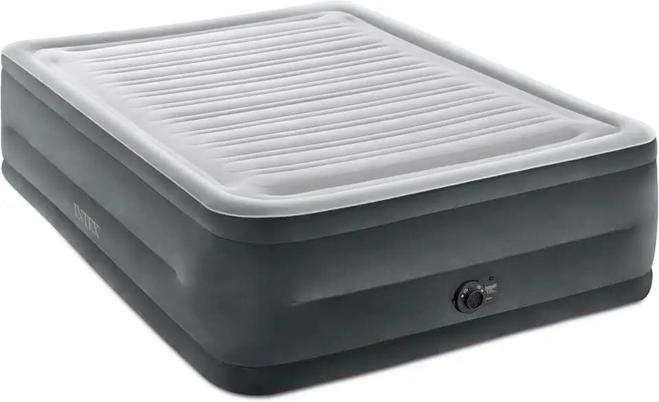 Intex 64417ED 22in Queen Dura-Beam Comfort Plush High-Rise Inflatable Air Mattress with Built in Pump for Travel and Camping, 600lb Weight Capacity