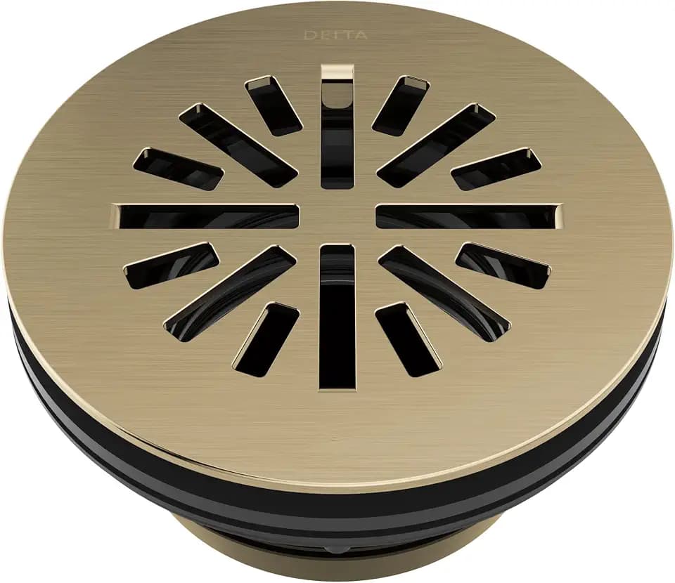 Delta 4 Inch Brushed Gold Round Shower Floor Drain with Gasket and Snap-In Drain Gate, Champagne Bronze DT051411-CZ
