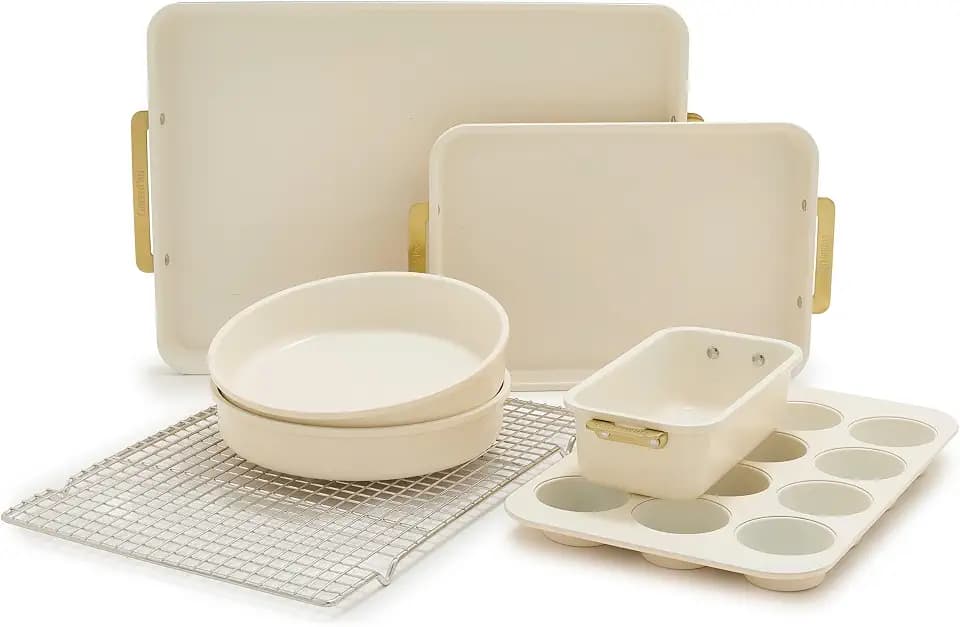 GreenPan Bakeware Ceramic Nonstick 7 Piece Ovenware Set, Cream