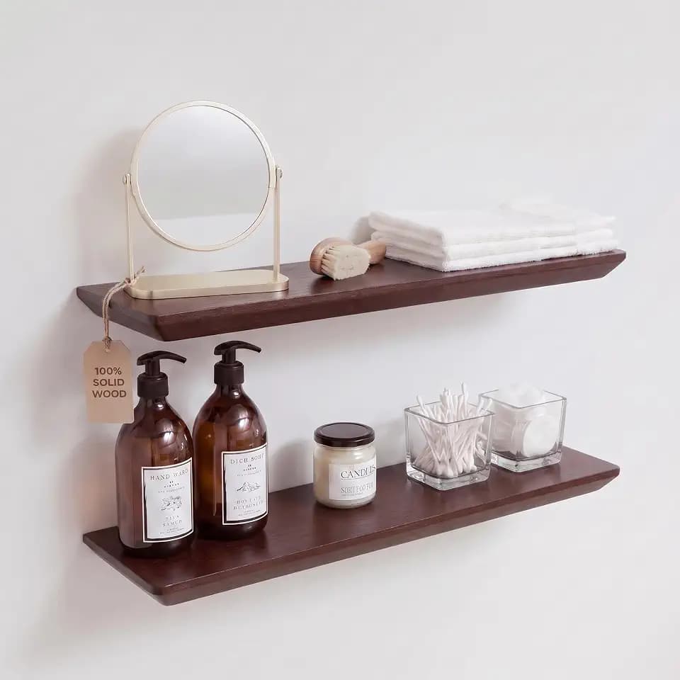 Floating Shelves for Wall - Solid Pine Wood Wall Shelf - Bathroom Shelves - Shelves for Bedroom Living Room - Floating Shelf for Wall Mounted Shelves - 24x6.7x1.2 inch- Set of 2 (Mahogany Color)