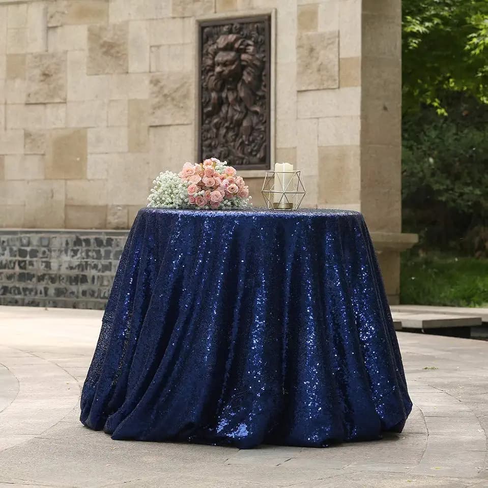 SquarePie Sequin Tablecloth Round 50 Inch Navy Blue Table Linen for Wedding Birthday Party