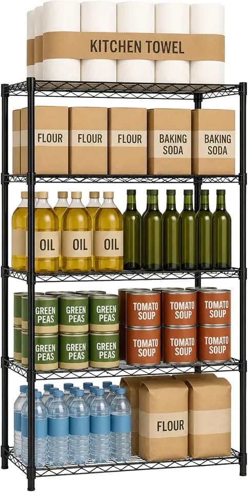 5 Tier Wire Shelving Unit Storage Rack, Metal Heavy Duty Utility Organizers, Organization Units for Products Plant Pantry, Garage, Laundry Racks Durable Shelf Stand,14"W x 30"L x 60"H, Black