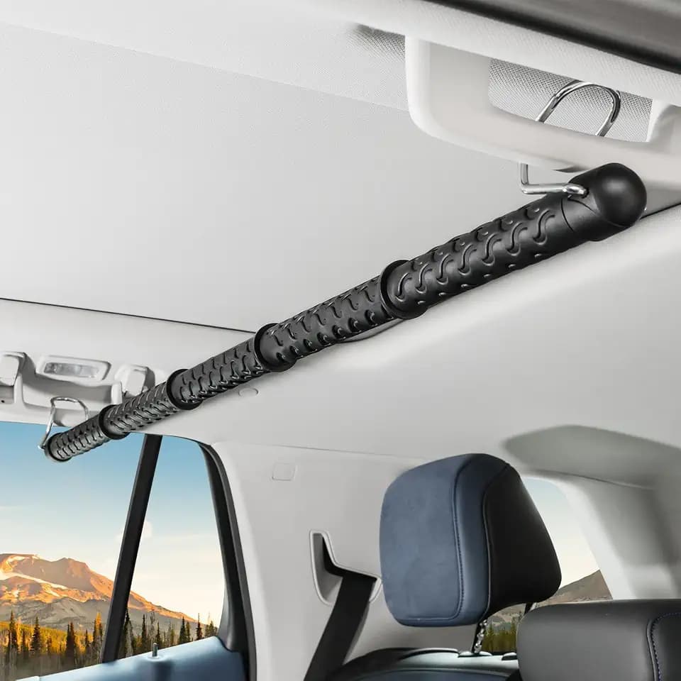 Powerty Heavy Duty 100lb Weight Capacity Truck Clothes Hanger Bar,27.5'' to 64" Wrinkle Adjustable Metal Clothes Rod for Sedans, SUVs, Trucks Cars