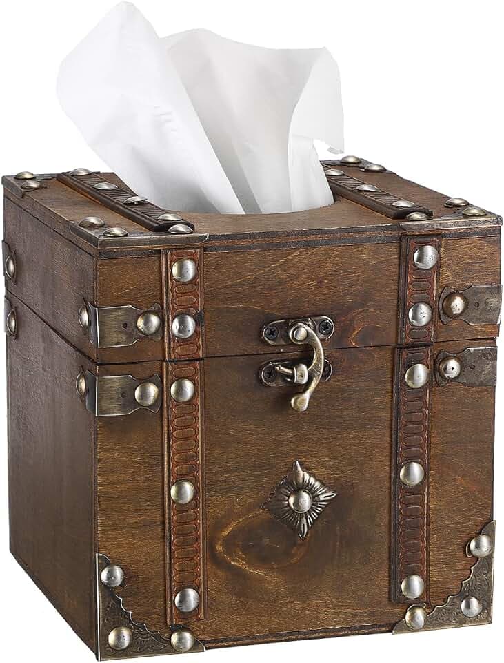 Sumnacon Tissue Box Retro Wood Square Tissue Box Cover Vintage Cube Tissue Box Holder,Decorative Tissue Holder for Bedroom Bathroom Toilet Table Desk Car Store Office Home,Brown
