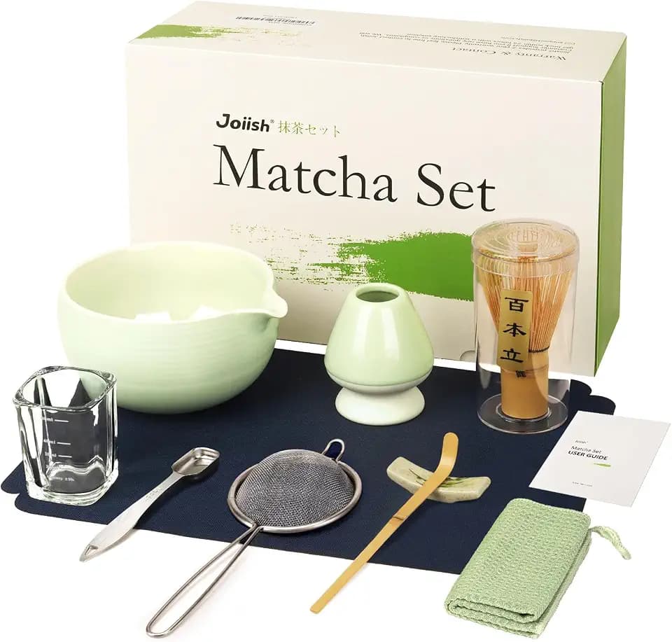 Joiish 10-Pcs Matcha Whisk Set, Matcha Kit with Measuring Spoon/Cup, Green