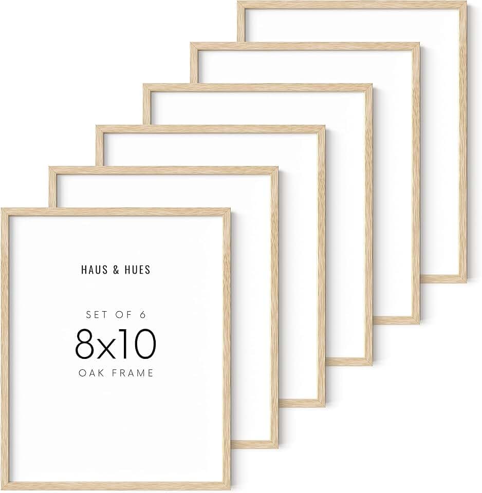 HAUS AND HUES Beige Oak Wood 8x10 Picture Frame - Modern Wood Wall Art Display - Lightweight 8x10 Frame for Art Prints, Photos, Posters - Ready-to-Hang Vertically & Horizontally (Set of 6)