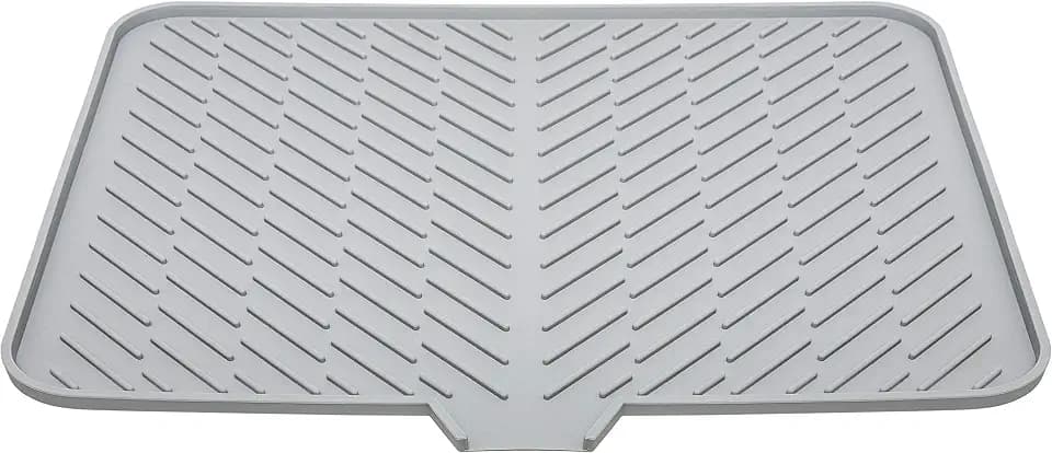 Luxet Silicone Dish Drying Mat with Built-in Drain Lip - Hygienic Drying Pad - Sturdy Compact Easy to Clean Tray Protects Surfaces Prevents Water Build Up - 23 X 17 (Grey)