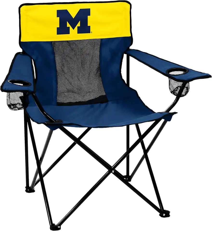 Logo Brands NCAA Michigan Wolverines Elite Chair, Unisex Adult Chair with Two Cup Holder, One Size, Team Color