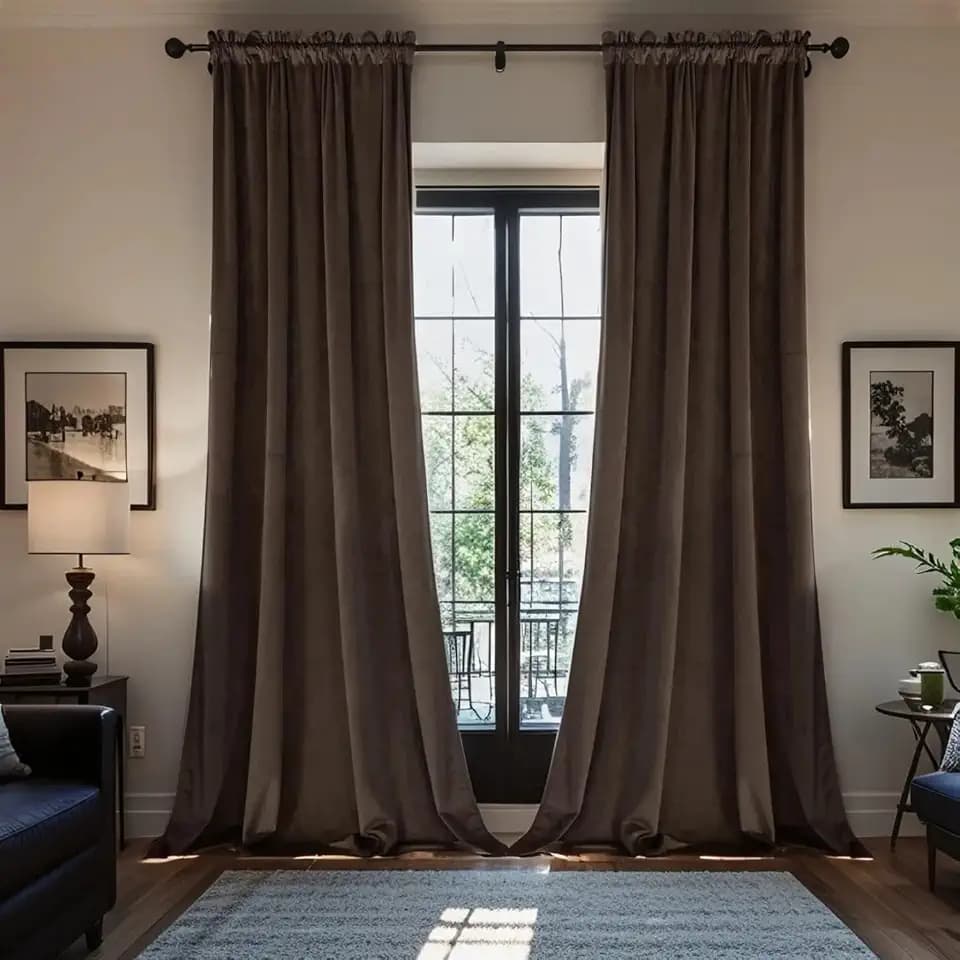 SMILETIME Brown Velvet Curtains 52"x72" Rod Pocket 2 Panels