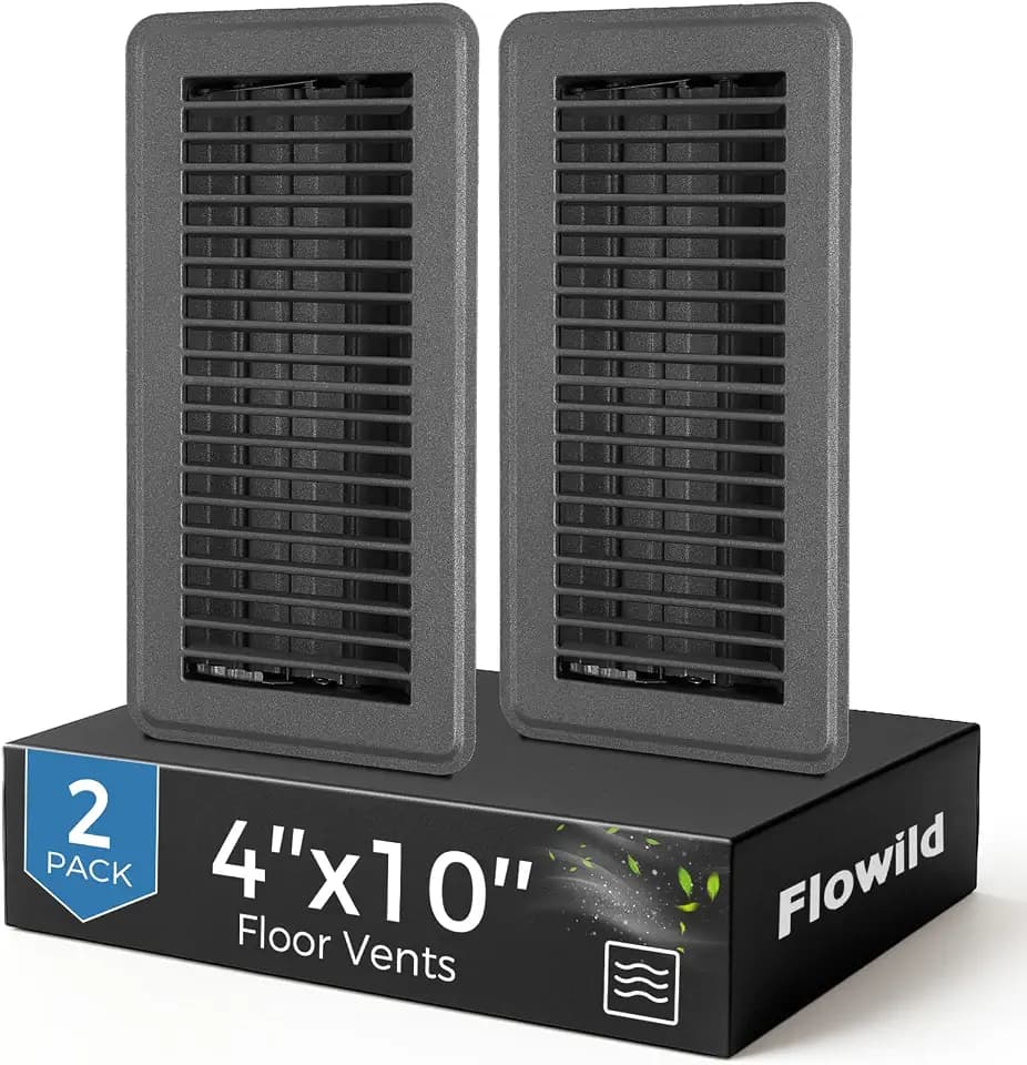 2 Pack Floor Register 4x10, Floor Vent Covers for Home Floor, Heavy Duty Steel Walkable Floor Grates, Adjustable Air Vent Covers Rust Proof Finish, 4" x 10'' Floor Vents, Grey