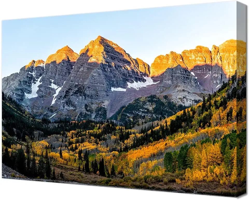 Mountain Wall Decor Sunrise Sunlight in Aspen Colorado Rocky Mountains Wall Art for Bedroom Living Room Home Decorations Framed Artwork Canvas Prints Ready to Hang(12''H x 16''W)