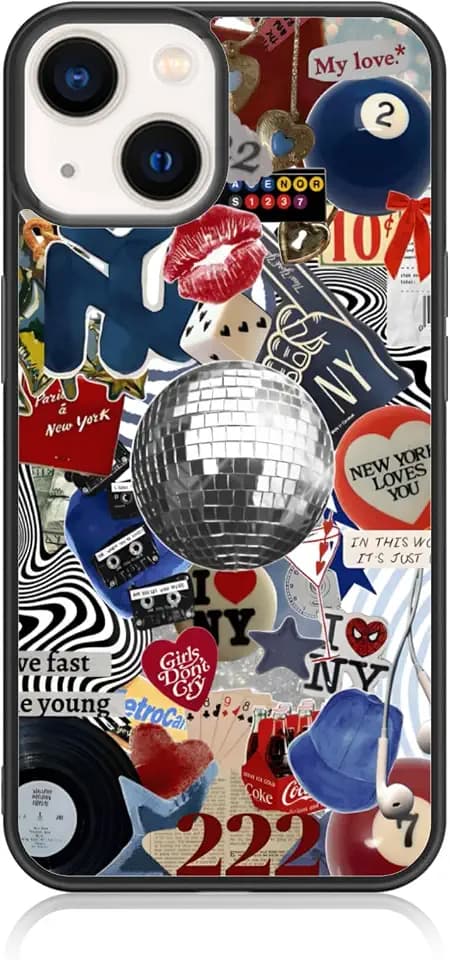 Cute Trendy New York Coquette Collage Aesthetic Phone Case for iPhone 14 & iPhone 13 Case for Teen Girls Women Kids Girls - 6.1Inch