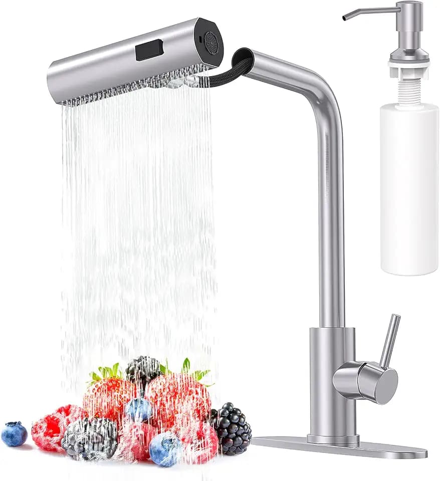 AVSIILE Kitchen Faucets with Pull Down Sprayer & Soap Dispenser, Brushed
