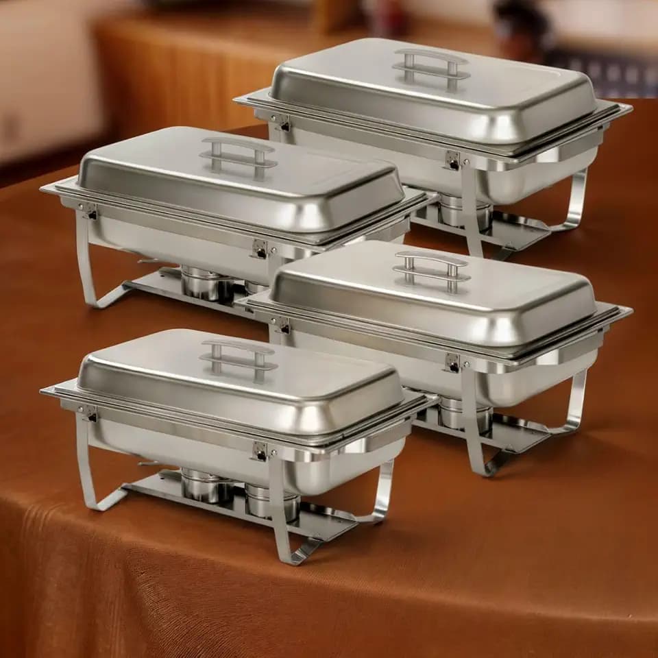 Alpha Living 4 Pack Chafing Dish Full Set – Stainless Steel Catering Chafer with Lids, Pans & Fuel Holders – Buffet Food Warmers for Parties, Events & Weddings (Rolled Edges)
