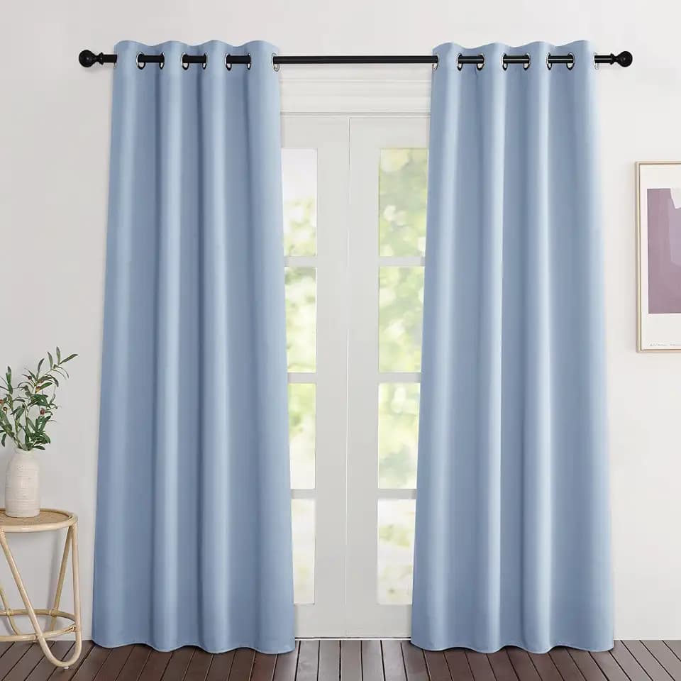 NICETOWN Blackout Vintage Blue Curtains 84 inches Long, Grommet Room Darkening Thermal Insulated Sound Dampening Window Treatments for Bedroom/Home Office, 2 Panels, W46 x L84