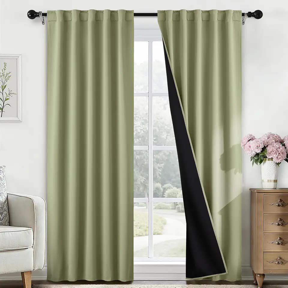 SimpleHome 100% Blackout 84 Inch Light Sage Curtains for Living Room