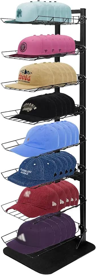 Hat Display 8 Tier, Hat Rack Stand Up to 70 Caps, Metal Hat Stands for Multiple Hats, Commercial Retail Hats Display, Upgrade Black