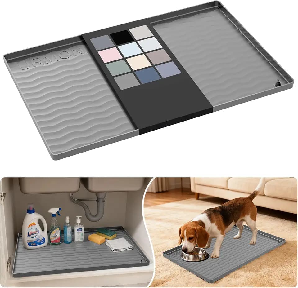 URMONA Waterproof Silicone Under Sink Mat, 22 x 14 in, Flexible Shelf Liner