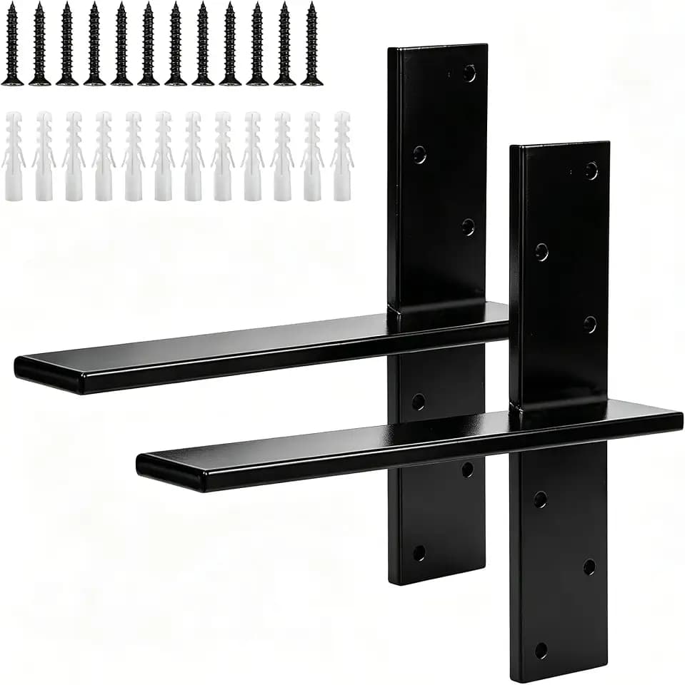 2 Pack Free Hanging T Shelf Bracket, Solid Heavy Duty Steel T Shelf Bracket with Screws, Floating Shelf Brackets, Granite Countertop Support Brackets,Powder Coated, DIY Projects (12 Inch)