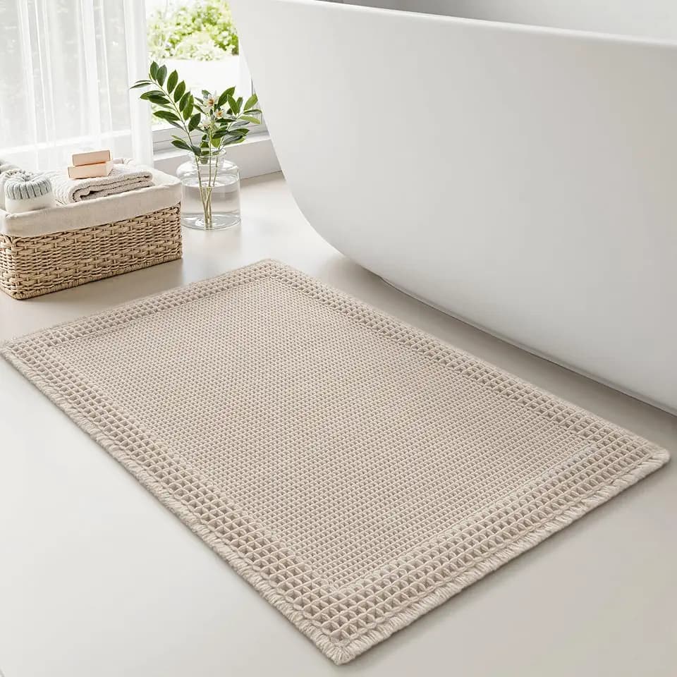 RESARE Waffle Bath Mat for Bathroom Non Slip Bathroom Rugs 18x30 Pale Beige