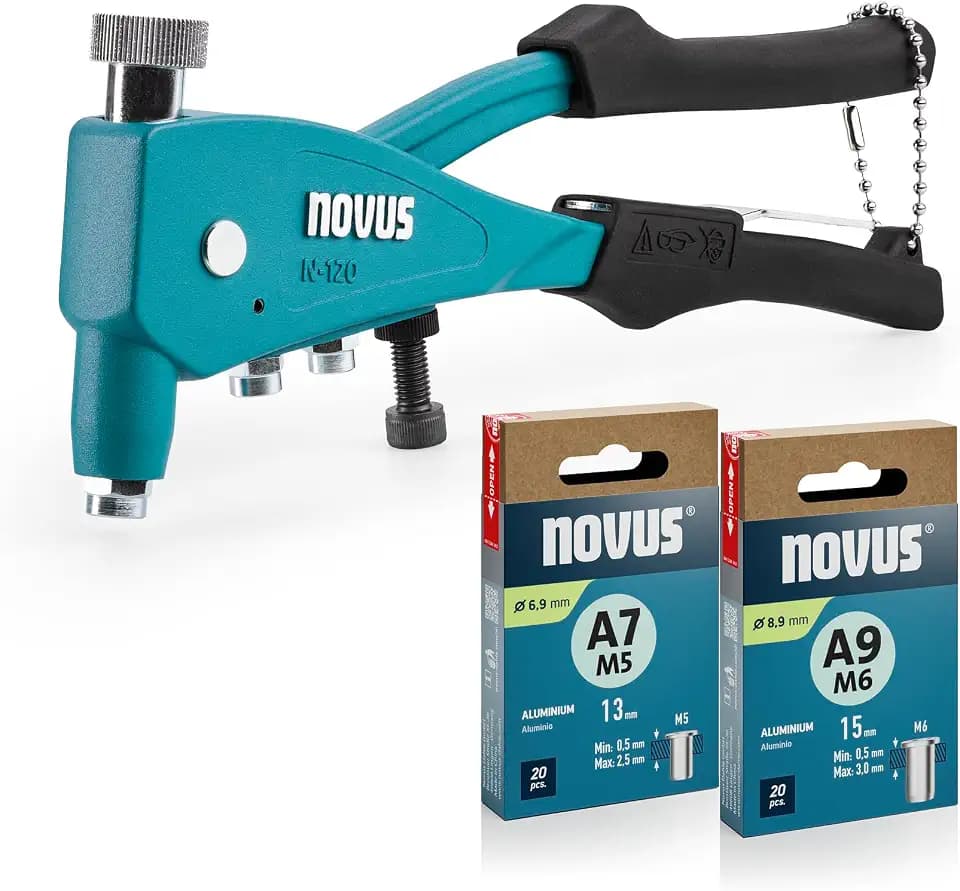 NOVUS TOOLS Blindnietmutternzange N-120 Set mit 40 Nietmuttern