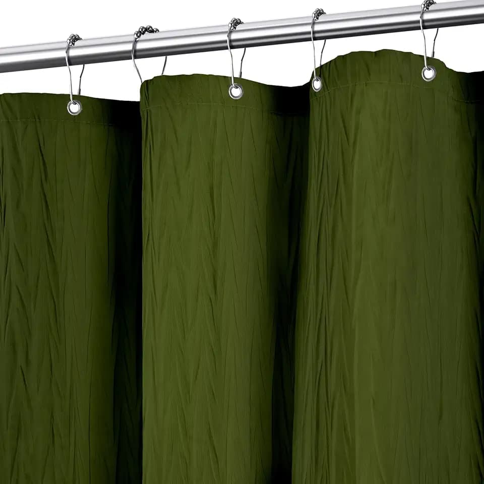 Tititex Olive Dark Green Crumpled Shower Curtain, Textured Heavy Duty 156GSM Fabric, Hotel Luxury Bathroom Decorative Waterproof Curtian 72x72 Inch with 12 Hooks