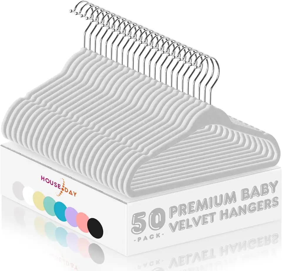 HOUSE DAY 11 Inch Velvet Baby Hangers, Premium Kids Hangers Grey 50 Pack