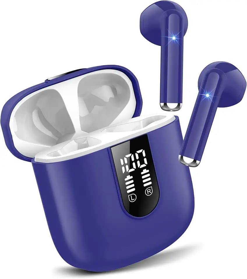Bluetooth Kopfhörer In Ear, Kopfhörer Kabellos Bluetooth 5.3, Ultraleicht Ohrhörer mit HD Mikrofon, Herausragender Sound Musik Streaming bis zu 30 Stunden, LED-Anzeige, IP7 Wasserdicht, Navy Blau