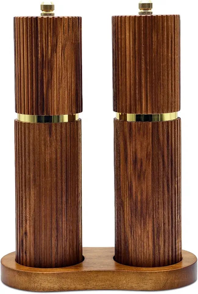 8 Inch Wooden Salt and Pepper Grinder Set, Adjustable Coarseness