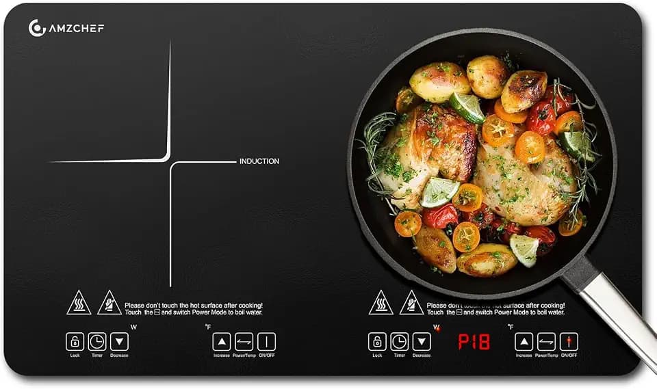 AMZCHEF Double Induction Cooktop, 1800W 2 Burner, ETL Certified