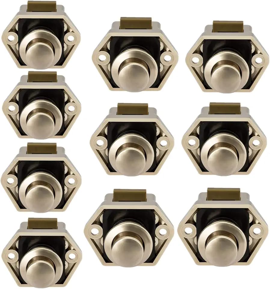10 Stück Wohnmobil-Schrank-Mini-Druckknopf-Verriegelung, Türknöpfe, Gold, für Wohnmobil, Wohnwagen, Schrank, Griff, vernickelt