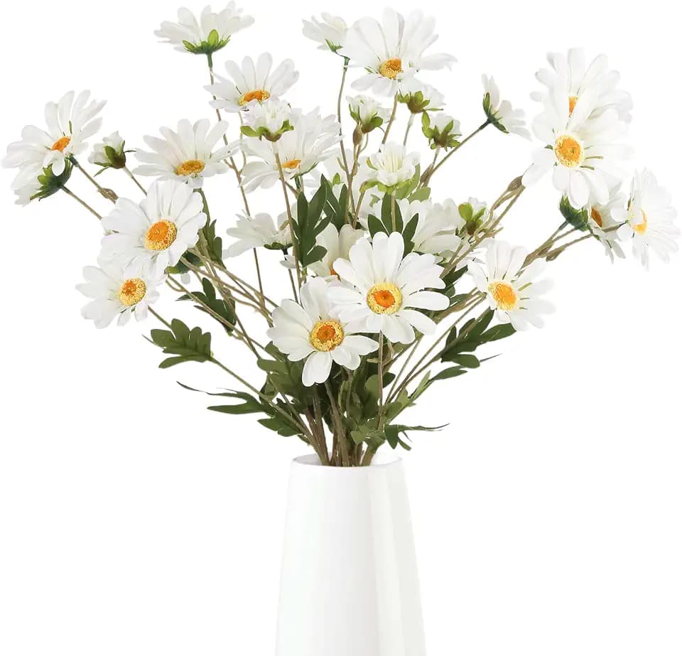 White Artificial Daisy Flowers 6Pcs 29.52” Long Stem Faux Daisies 36 Heads Fake Wild Flowers for Tall Vase Living Room Bedroom Bridal Bouquets Table Centerpieces(White)