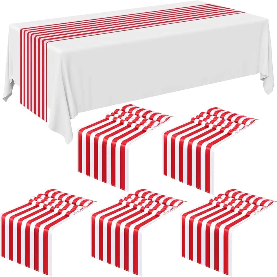 Breling 6 Pieces Red and White Striped Table Runners,12 X 108 Inch