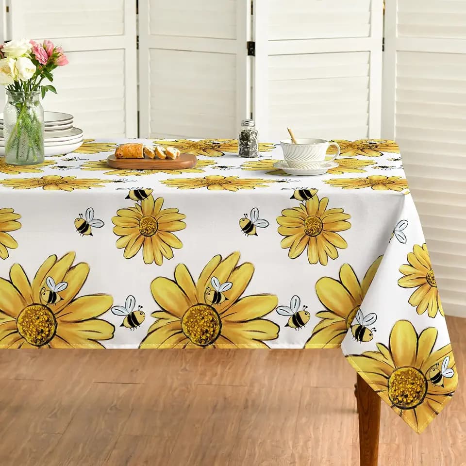 Horaldaily Summer Tablecloth 60 x 84 Inch Rectangular Bumble Bee