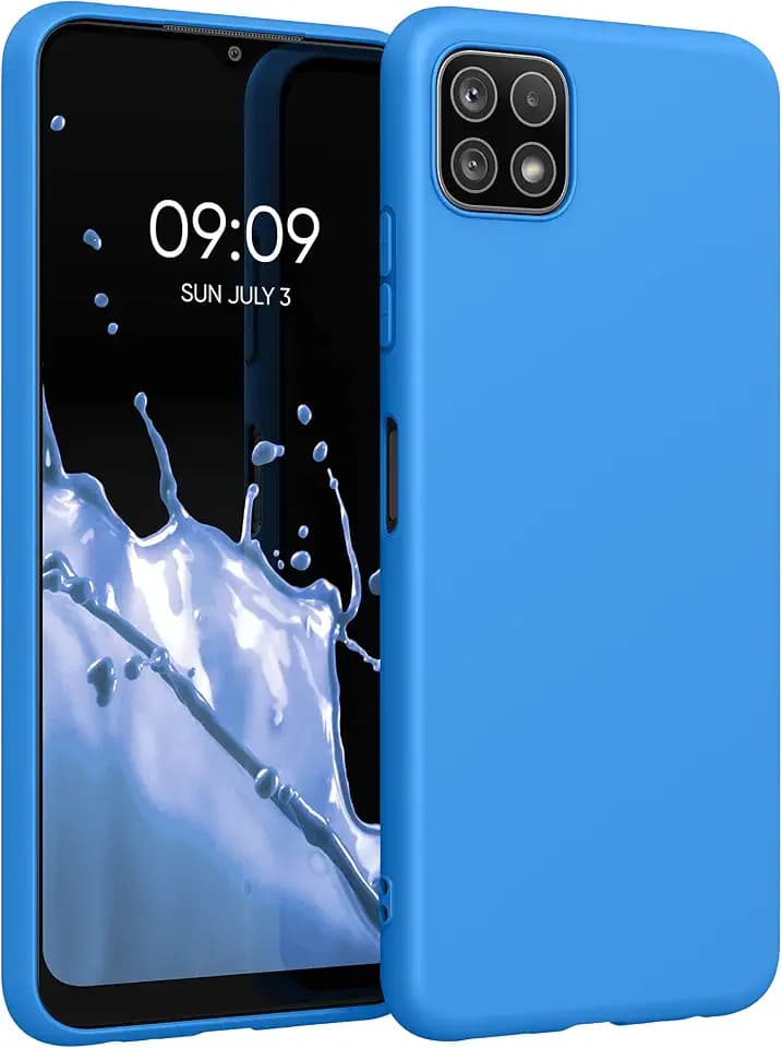 kwmobile Hülle für Samsung Galaxy A22 5G TPU Case - Handyhülle unterstützt kabelloses Laden, Flexible Schutzhülle, gummiertes Cover in Strahlend Blau