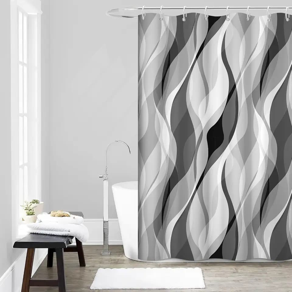 Grey Shower Curtain, Black and Gray Striped Bathroom Curtain 60x72