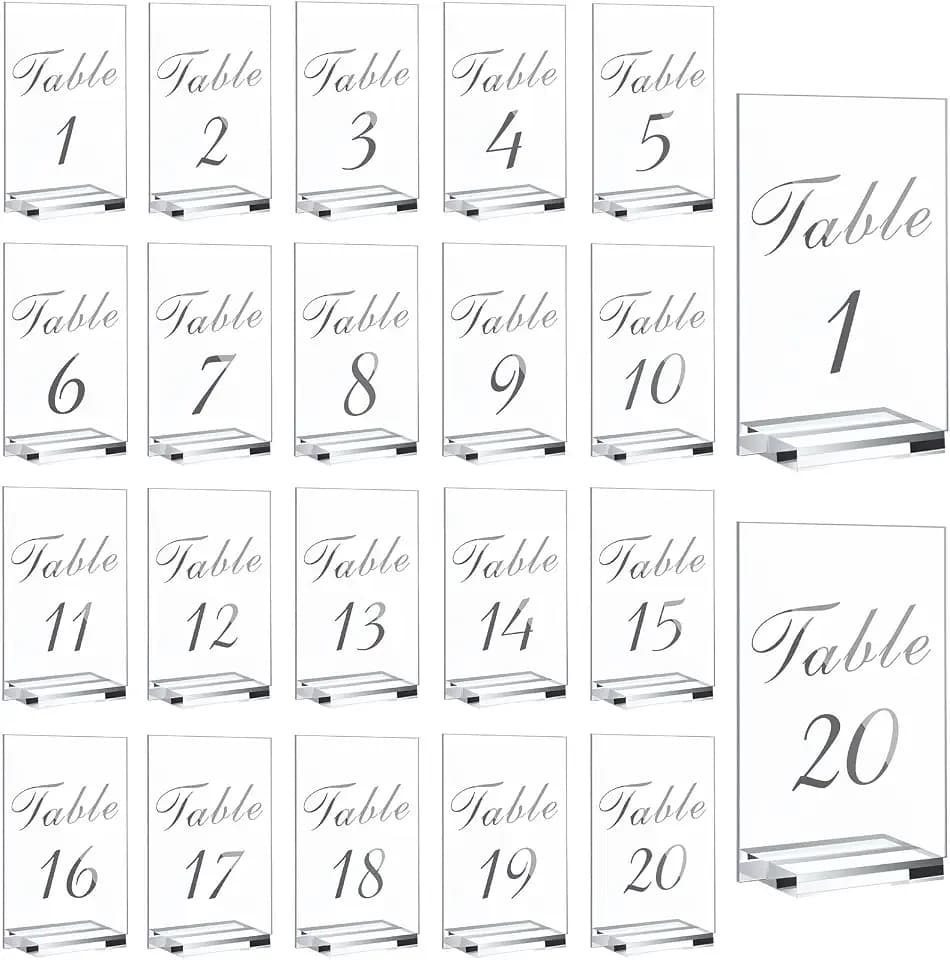 Yulejo 20 Pcs Clear Acrylic Table Number Stands 1-20, 4x6 Inch, 1-20 Print