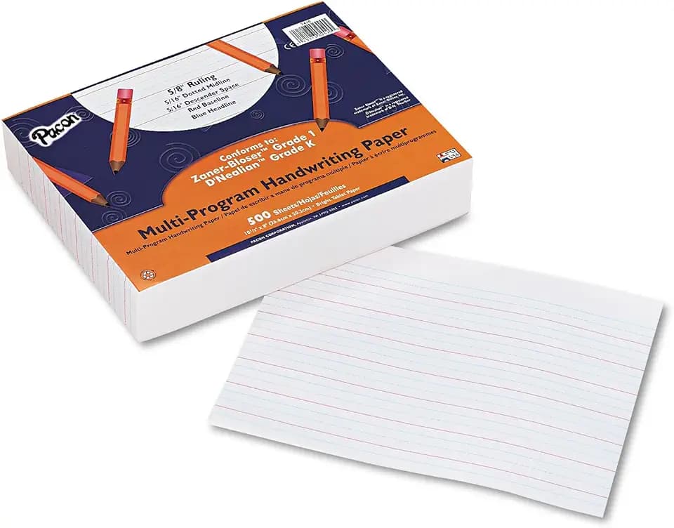 Pacon 2420 Multi-Program Handwriting Paper, 5/8-Inch Long Rule, 10-1/2 x 8, White, 500 Shts/Pk