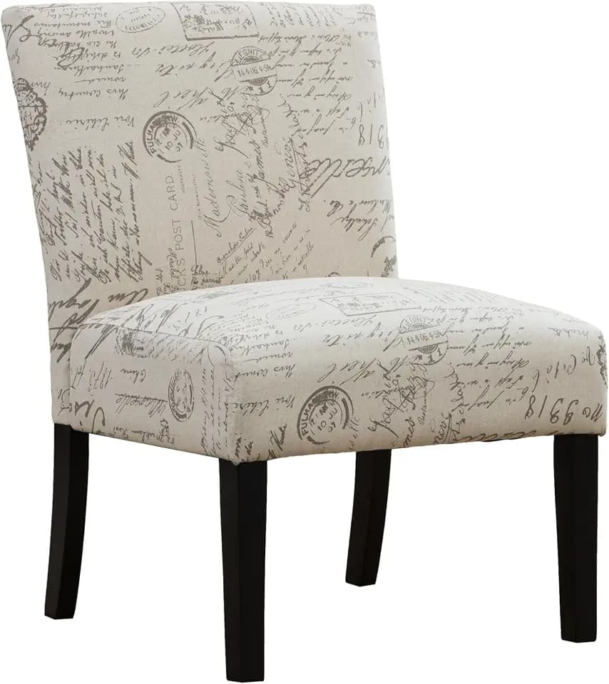 Roundhill Furniture Botticelli Fabric Armless Contemporary Accent Chair, Script Print