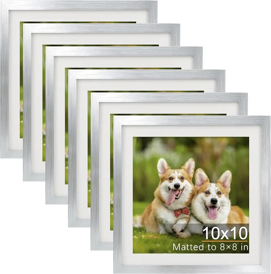 TOFOREVO 10x10 Picture Frames with 8x8 Mat Set of 6, Silver