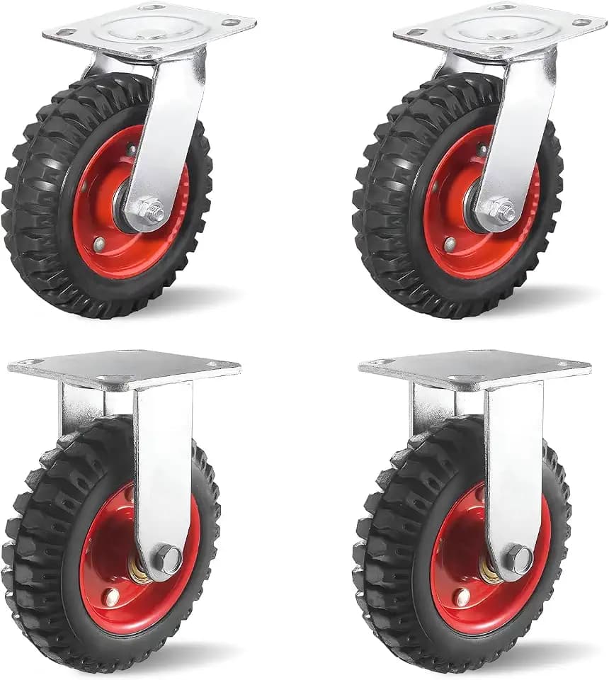 Heavy Duty Casters Set of 4, 8 Inch Solid Rubber Wheels Industrial Casters with Dual Ball Bearings, 2 Swivel Caster Wheels + 2 Rigid Casters for Workbench Cart Furniture Trolley Indoor Outdoor