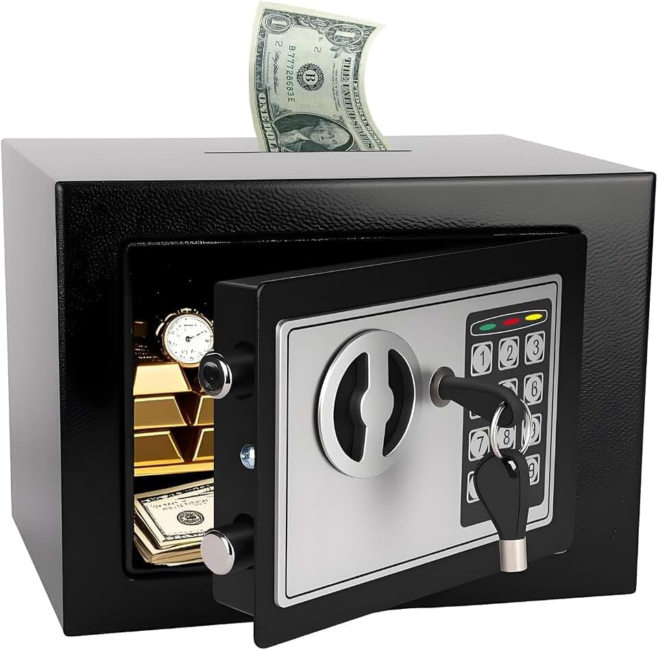 Small safe Box for home,mini safes,money safe for kids,0.23 CuFt,Black